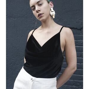 OAK Velvet Cowl Neck Cami Tank Top Black Small Luxury Old Money Holiday Goth